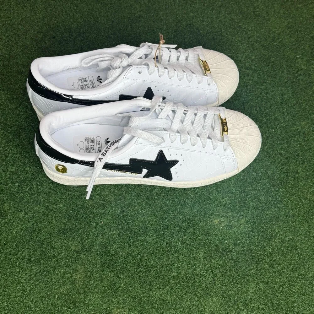 Sz 7 Adidas Originals x BAPE Superstar FTWWHT/CBLACK/OWHITE JR2701